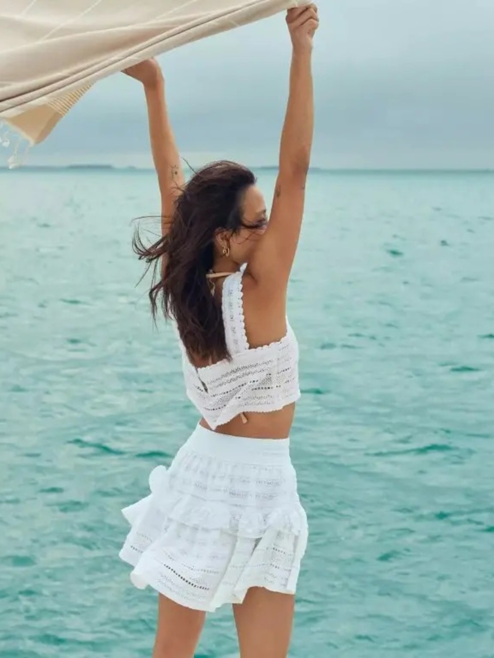 Aerie White Crochet Lace Crop Tank
